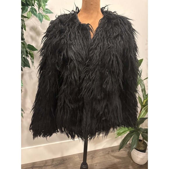 LANSHIFEI Black Shaggy Faux Fur Jacket Coat Women's XXL - Picture 2 of 8